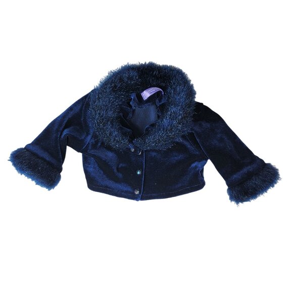 American Girl Twilight Holiday Outfit Blue Velour Skirt Faux Fur Jacket 2000 - Picture 2 of 9